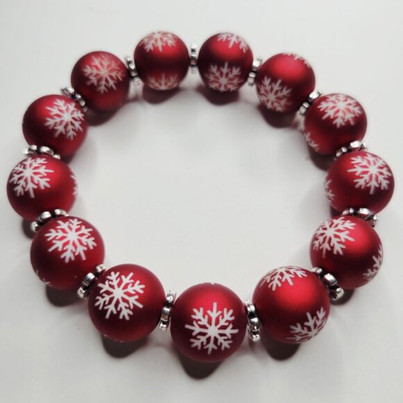NWT Exclusive Flocked Christmas Stretch Bracelet Amazing Holiday Red - 7 Inches - Picture 4 of 4